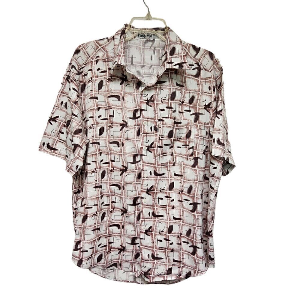 Easy Life Mens Short Sleeve Button Up Shirt Size XL Color Burgundy/White